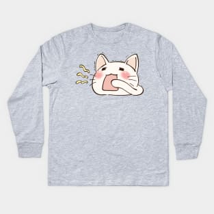 I draw lucky star white cat yawning Kids Long Sleeve T-Shirt